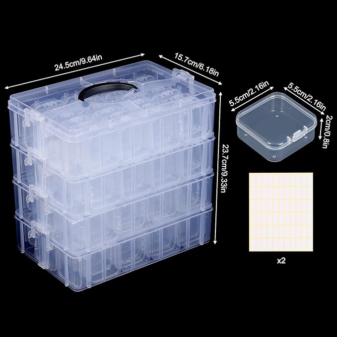 SGHUO Bead Organizer Box, 112pcs Small Organizers, 4-Tier Stackable Storage Container Box for Art Craft Storage, Washi Tape, Kids Toys, Jewelry, Beauty & Sewing Supplies