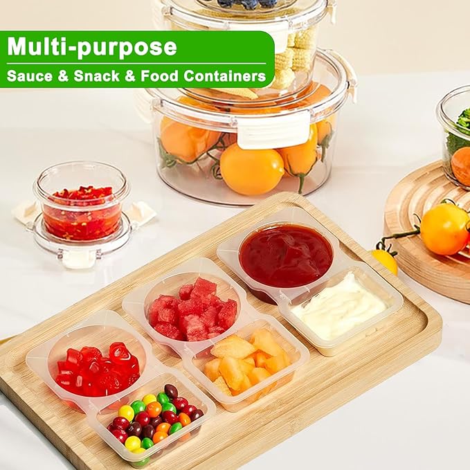 30 Sets Reusable Snack Containers with Lids, Double Compartment Snack Pack Containers with Spoons, BPA Free | Microwave & Dishwasher Safe | Leakproof Condiment Containers for School Office Travel