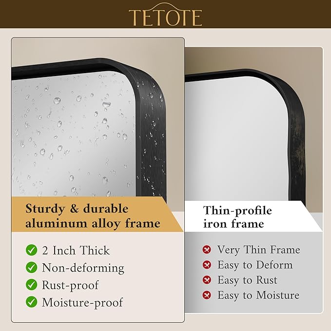 TETOTE 72 x 36 Inch Black Bathroom Mirror, Rectangle Matte Metal Frame Wall - Image 2
