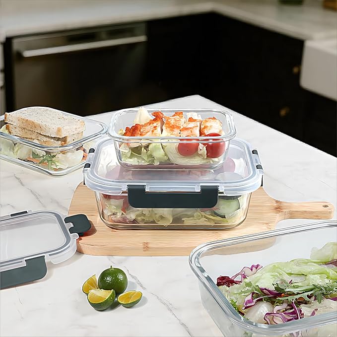 BAYZZ 10 Pack Glass Meal Prep Containers, Glass Food Storage Containers with Lids, Airtight Lunch Box, Freezer,Oven,Microwave and Dishwasher Safe