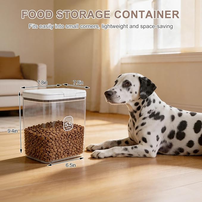 LEAWALK 5-7Lbs/5.81Qt/5.5L Airtight Dog Cat Food Storage Container and Pet Storage Bin BPA-Free. PET Clear Stackable Dog Treat Containers for Pet Food/Rice/Dry/Cereals/Flour/Sugar/Bread