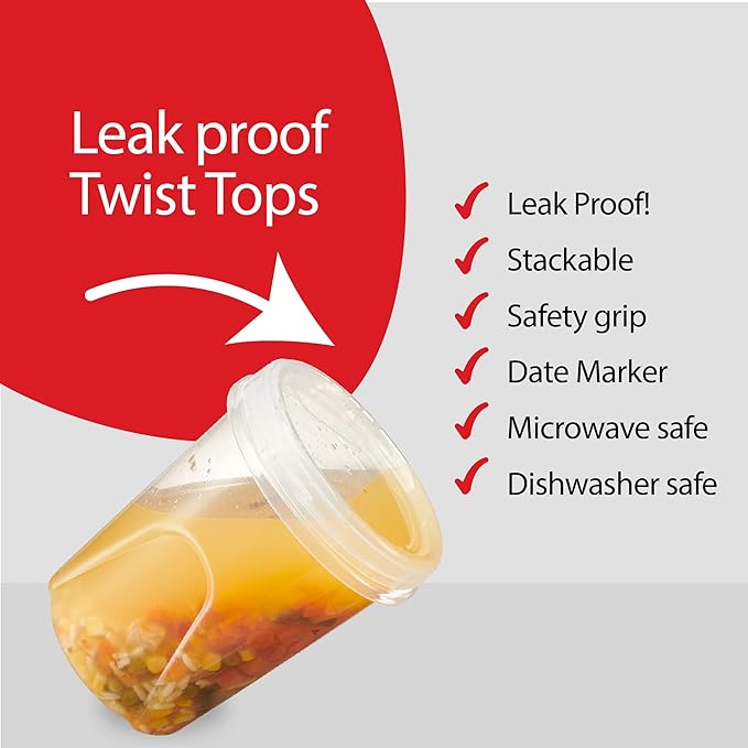 PLASTICPRO 12 Pack Twist Cap Food Storage Containers with Clear Screw on Lid- 32 oz Reusable Meal Prep Containers - Freezer and Microwave Safe Clear Plastic Food Storage