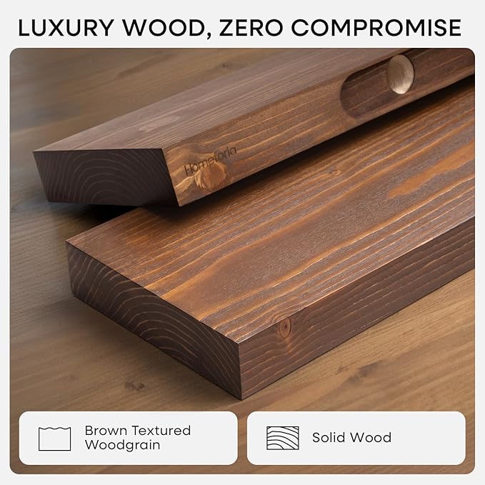 Homeforia Classic Walnut 60 inch Floating Shelf, High End Solid Real Wood Small - Image 3
