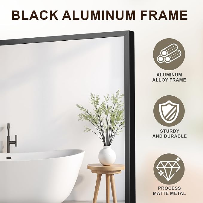 FICTOR Bathroom Vanity Mirror-Black, 55x30 Inch, Shatterproof & Anti-Rust - Image 5