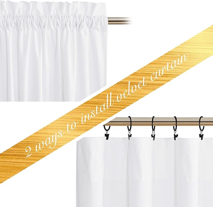 NICETOWN Pure White Velvet Curtains 96 inches Long 2 Panels, Farmhouse and - Image 3
