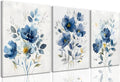 KISSFOX Framed Colorful Wildflower Blue Canvas Wall Art Set Of 3 Flowers by KISSFOX