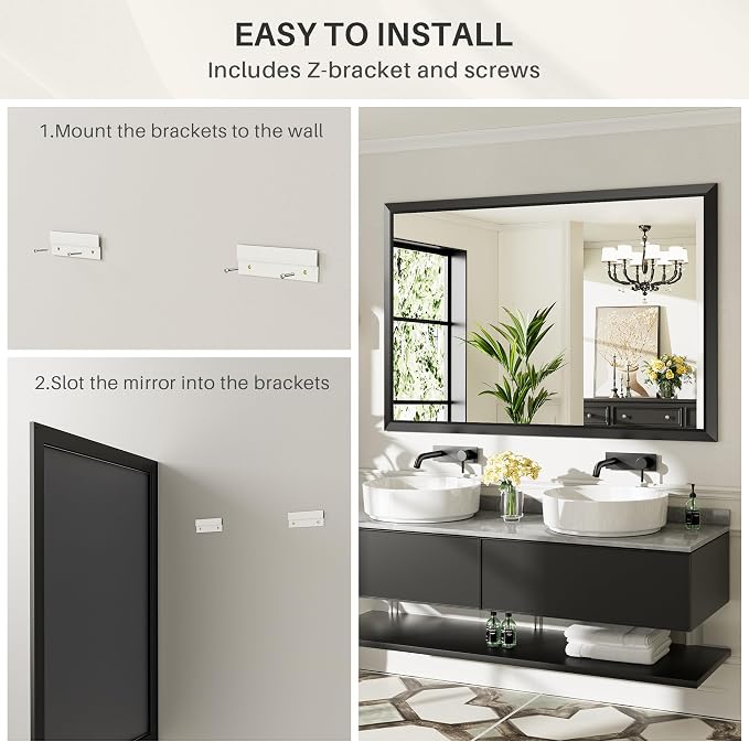 Briivue 60x28 Inch Black Bathroom Mirror - Image 5