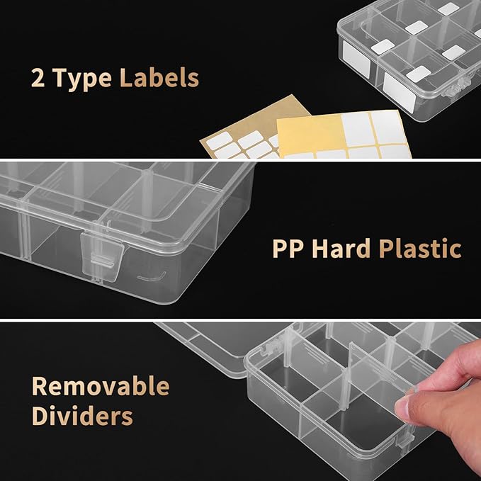 QUEFE 2 Pack 8 Grids Bead Organizers and Storage, Plastic Organizer Box with Removable Dividers Tackle Box Organizer for Candies Snacks Electronics Jewelry Small Parts