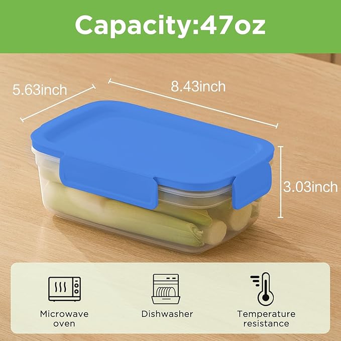 10-Pack Food Storage Containers with Airtight Leakproof Lids, BPA-Free Meal Prep Containers for Microwave/Dishwasher/Freezer, Blue, 47.3oz Each