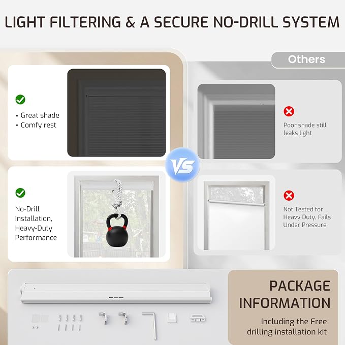 Grandekor No Tools No Drill Cordless Cellular Shades, 33.5" W × 64" H, Light - Image 6