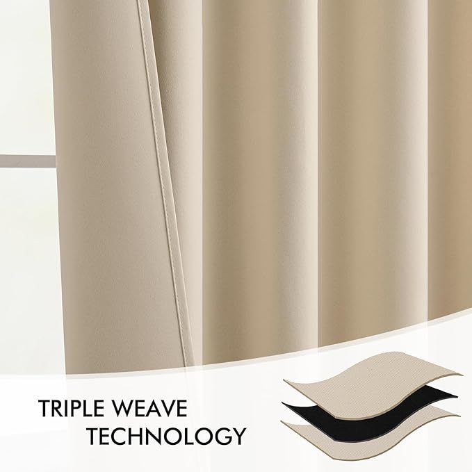 MIULEE Back Tab Cream Beige Curtains 105 Inch Long 2 Panels Set - Image 7