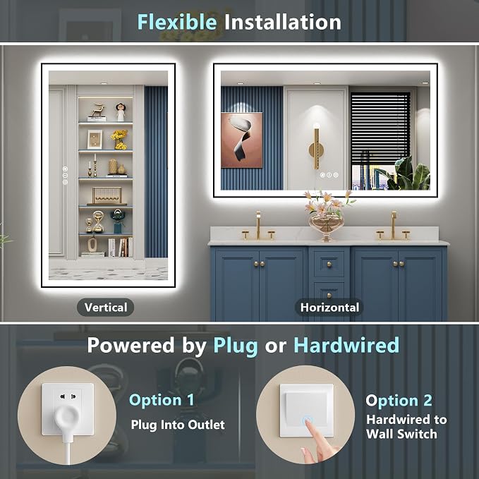 55x36 Black Framed LED Bathroom Mirror - Image 7
