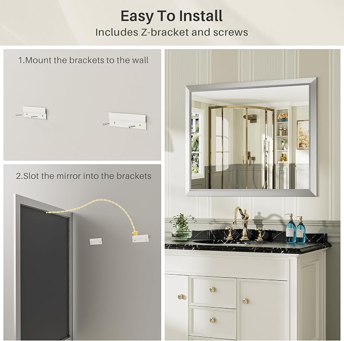 48x36 Inch Brushed Silver Bathroom Mirror - Image 7