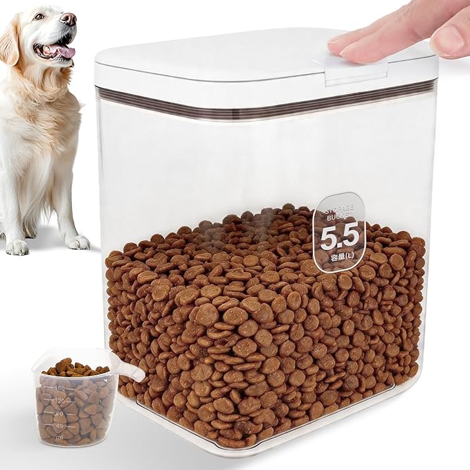 LEAWALK 5-7Lbs/5.81Qt/5.5L Airtight Dog Cat Food Storage Container and Pet Storage Bin BPA-Free. PET Clear Stackable Dog Treat Containers for Pet Food/Rice/Dry/Cereals/Flour/Sugar/Bread