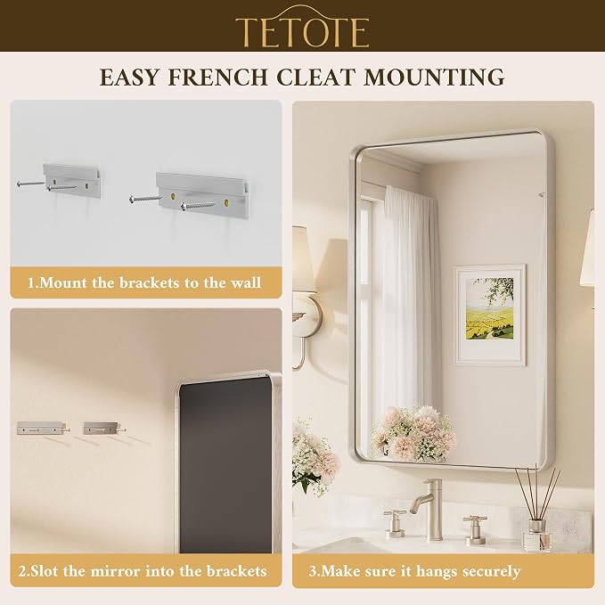 TETOTE 48 x 36 Inch Brushed Nickel Mirror - Image 7