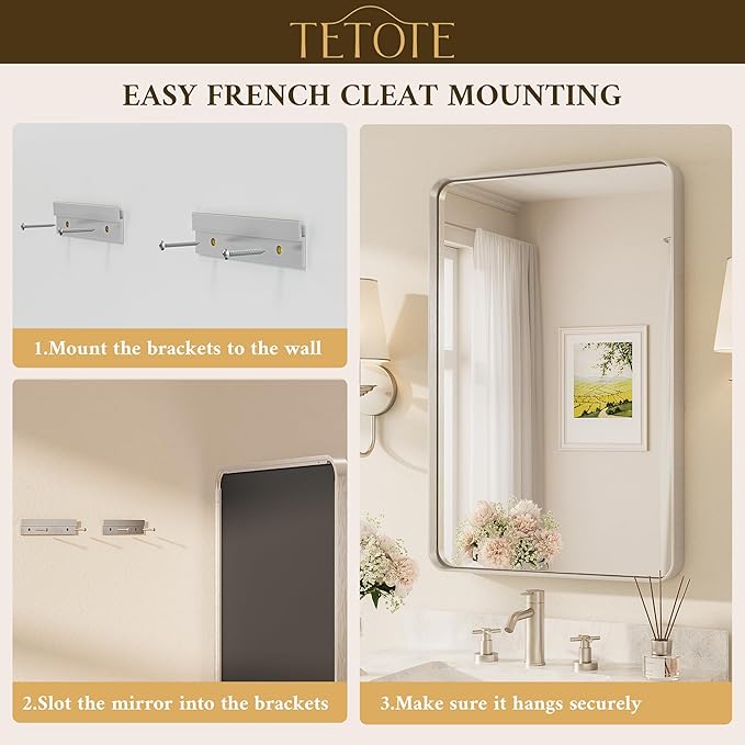 TETOTE Brushed Nickel Mirror 48 x 24 Inch - Image 7