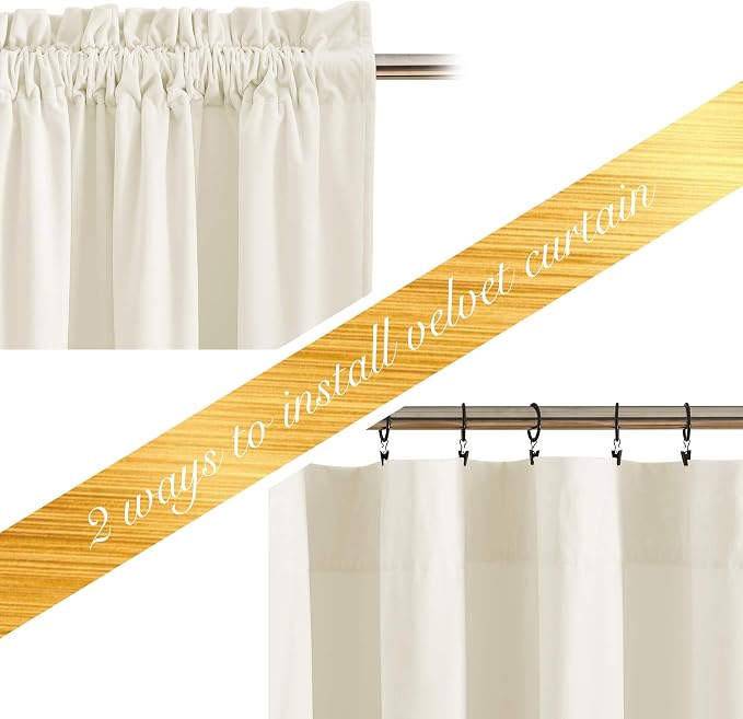 NICETOWN Ivory White Velvet Curtains 54" Length 42" Wide, Light Dimming Thermal - Image 3