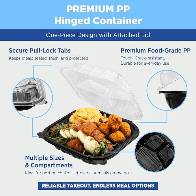 Karat Premium PP Hinged Container, Take Out Food Containers - Case (9"x6", 1 compartment)