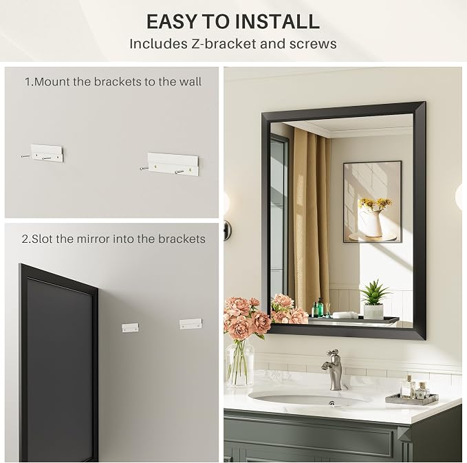 Briivue 40x32 Inch Black Bathroom Mirror - Image 8