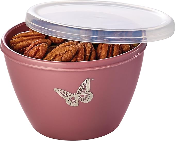 Dolly Parton Prep Bowl Set with Lids – 4-Piece Blush Butterfly Design, Airtight Storage, Mixing and Serving Bowls, Dishwasher Safe, 1–4 Cup Sizes
