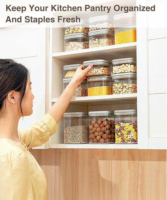 Large Pop Airtight Food Storage Containers Set with Lids 4.2Qt/4L Food Containers with Scoop, Kitchen Pantry Organization and Storage, BPA Free Stackable Cereal Container (4 * 4.2Qt)