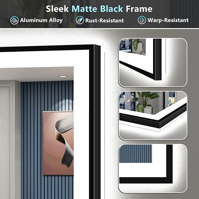55x36 Black Framed LED Bathroom Mirror - Image 9