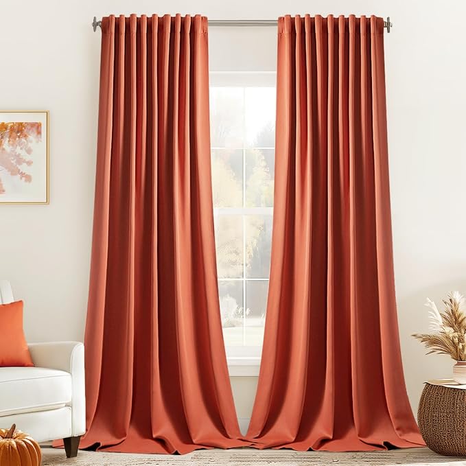 MIULEE Back Tab Burnt Orange Blackout Curtains 102 Inch Long 2 Panels Set by MIULEE