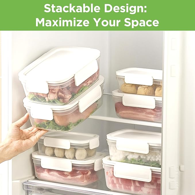 10-Pack Food Storage Containers with Airtight Leakproof Lids, BPA-Free Meal Prep Containers for Microwave/Dishwasher/Freezer, White, 28.7oz Each