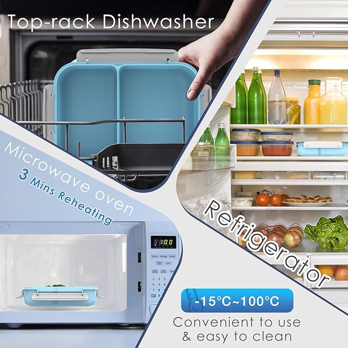 WHALEHOUSE Large Capacity Bento Lunch Box for Adult, 1600ML 2 Compartments Meal Prep Container with Utensil, Airtight Food Storage Container with Snap Locking Lids, Microwave/Dishwasher/Freezer Safe