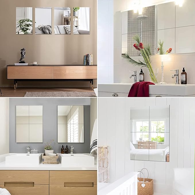JUNEBRUSHS 8 Pack Self Adhesive Acrylic Mirror, 12x16 Inch Mirror Tiles - Image 6