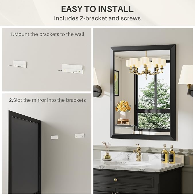 Briivue 24x30 Inch Black Bathroom Mirror - Image 8