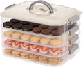 4-Tier Stackable Cookie Storage Container with Lids & Handle, White Cookie Storage, Airtight Plastic Food Organizer for Dumplings, Wonton, Donuts, Snacks, Fridge & Pantry Organization
