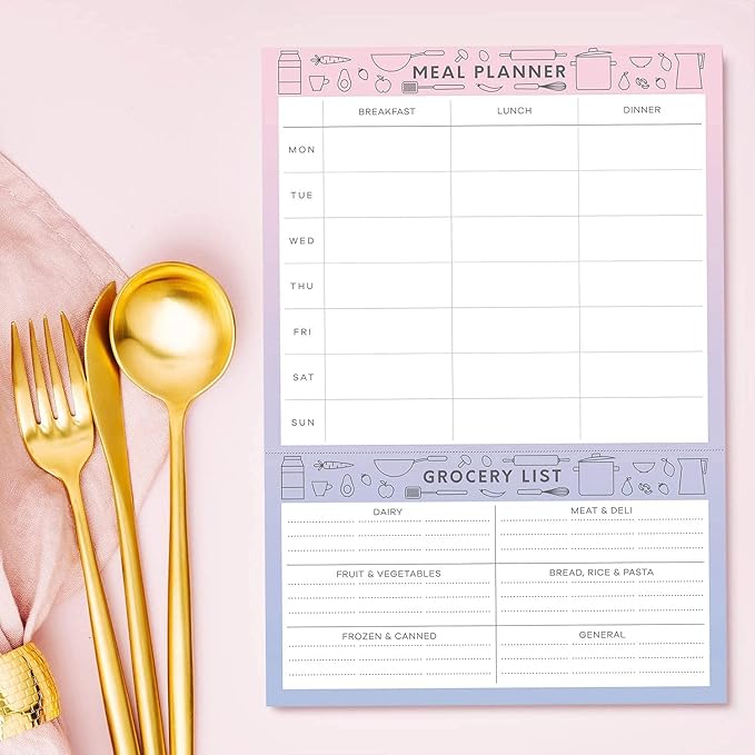 Sweetzer & Orange Meal Planner Notepad and Grocery List | 7x10 inch Pad for Organized Weekly & Daily Planning | Tear-Off Grocery Magnetic Notepad Checklist for Convenient Shopping