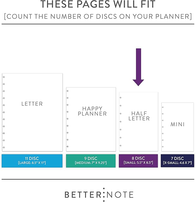 BetterNote Meal Plan Refill Pages for Disc Bound Planners, Fits Levenger Circa, TUL, Happy Planner, Staples ARC, Menu, Grocery List (6 months, 8-Disc, 5.5"x8.5")
