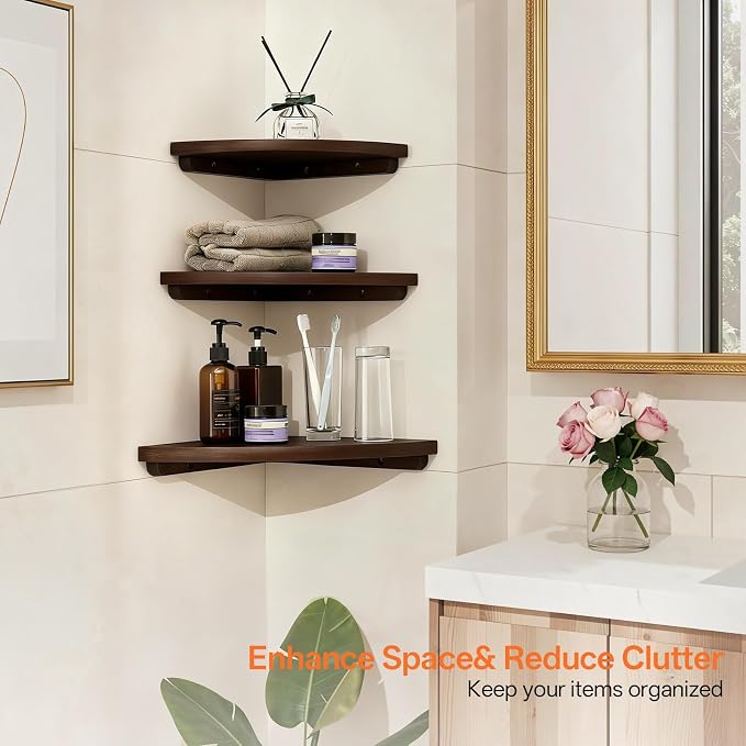 Gieanoo Corner Wall Shelf, 10inch Solid Oak Wood Floating Corner Shelf - Image 4