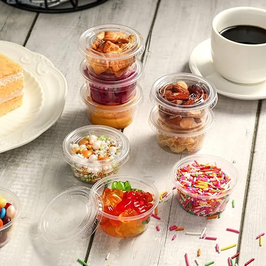 [260 Sets - 2 oz ] Jello Shot Cups, Small Plastic Containers with Lids, Airtight and Stackable Portion Cups for Salad Dressing, Dipping Sauce and Condiment for Lunch, Party, Trips