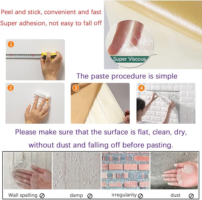 11PCS 3D Wall Panels Peel and Stick Faux Brick Wallpaper White Self Adhesive - Image 6