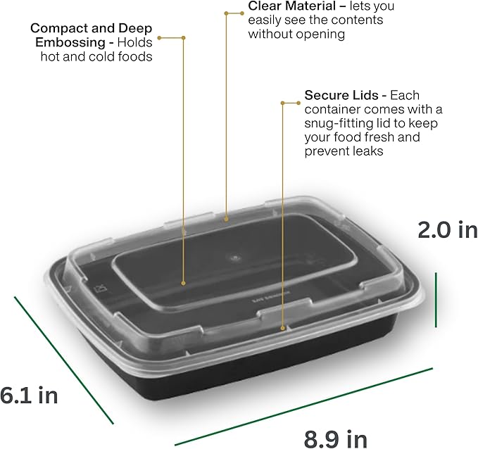 Meal Prep Containers [150 Pack] Rectangular Food Storage Containers with Lids, Bento Box, BPA Free, Stackable, Microwave/Dishwasher/Freezer Safe To Go Food Containers for Meal Prep (38oz)