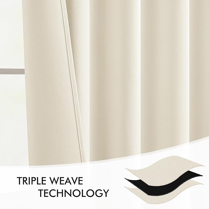 MIULEE Beige White Back Tab Blackout Curtains 72 Inches Long 2 Panels Set - Image 7