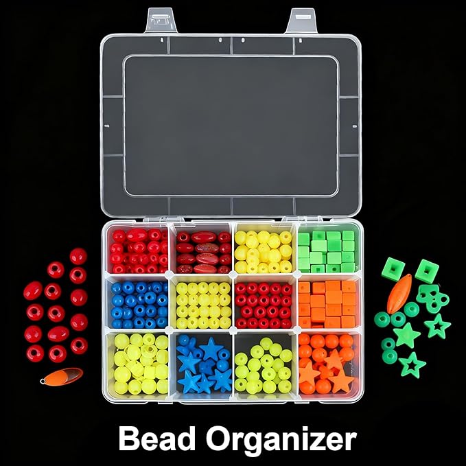 DUOFIRE Clear Plastic Bead Organizer Container Storage Box Adjustable Dividers Removable Grid Compartment for Jewelry Beads Earring Container Tool Fishing Hook Small Accessories(12 Grids)