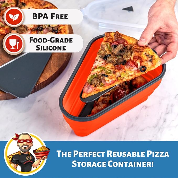 PIZZA PACK The Perfect Reusable Pizza Storage Container with 5 Microwavable Serving Trays - BPA-Free Adjustable Pizza Slice Container to Organize & Save Space, 5 Pack, Party