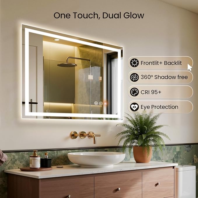 30X36 LED Bathroom Mirror with Lights, Backlit + Front Lit, Lighted Bathroom - Image 4