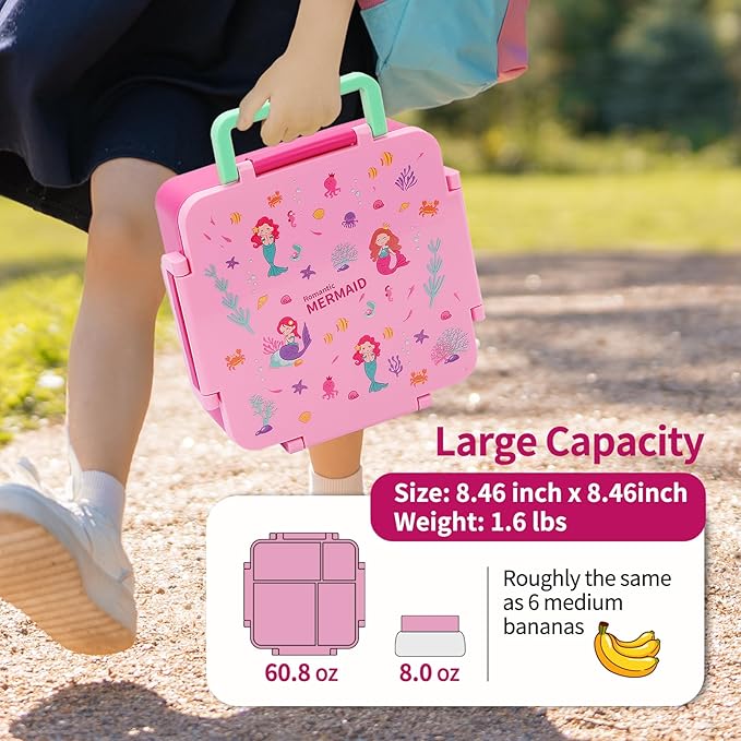 Bento Box for Kids with Thermos, [Large Capacity] Insulated Kids Lunch Box with 4 Compartment for Ages 3+, Drop-Proof & Dishwasher Safe Lunchbox Container Pink