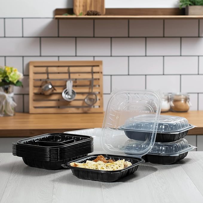 Karat Premium PP Hinged Container, Take Out Food Containers - Case (10.25"x9", 3 compartments)