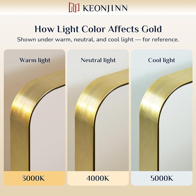 Keonjinn Gold Mirrors for Bathroom Sink, 30 x 36 Inch Rounded Rectangle Brushed - Image 4