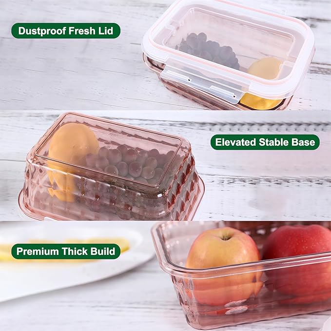 Taiuloo Set of 3 Food Storage Containers with Lids & Handle, BPA Free Plastic Meal Prep & Salad Bowl Containers To Go for Lunch, Salad Serving Bowls for Snack, Fruit, Veggie, Pink