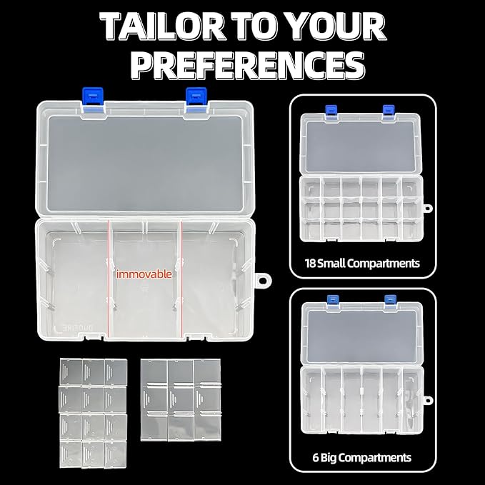 DUOFIRE Plastic Organizer Container Storage Box Adjustable Divider Removable Grid Compartment for Jewelry Beads Earring Tool Fishing Hook Small Accessories(18 grids, Blue X 2)