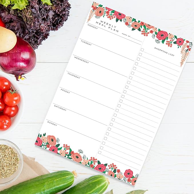 Sweetzer & Orange Floral Weekly Meal Planner and Grocery List Magnetic Notepad. 7x10” Meal Planning Pad with Tear Off Shopping List. Plan Weekly Menu Food for Weight Loss or Dinner List for Family!