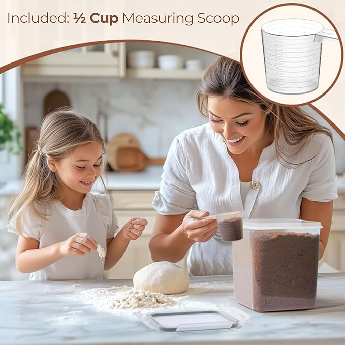 ComSaf Brown Sugar Container Set of 2 (2.5L/2.6Qt), Airtight Food Storage Containers with Lids and Terra Cotta Brown Sugar Saver, Plastic Canisters Sets for Kitchen, Pantry Organizer for Flour, Baking