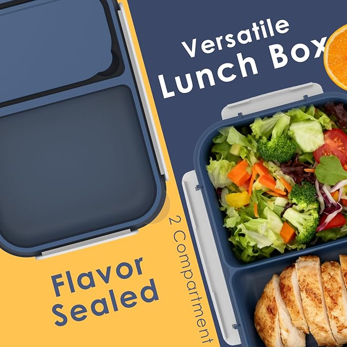 WHALEHOUSE Bento Lunch Box, 1100ML 2 Compartments Meal Prep Container with Utensil, Airtight Food Storage Container with Snap Locking Lids, Microwave/Dishwasher/Freezer Safe, On the Go